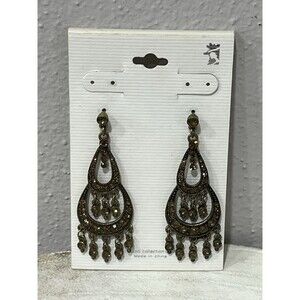 Vintage 2002 Victorian Collection Chandelier Earrings Antique Bronze Amber Stone
